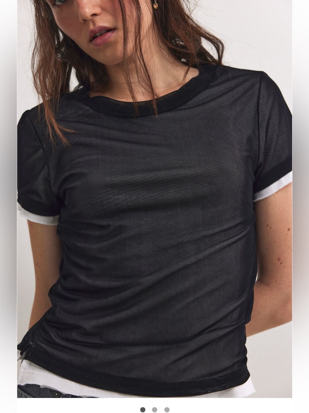 We The Free Black Short Sleeve Sheer Layered Tee